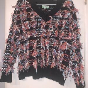 Black V-Neck Textured Sweater